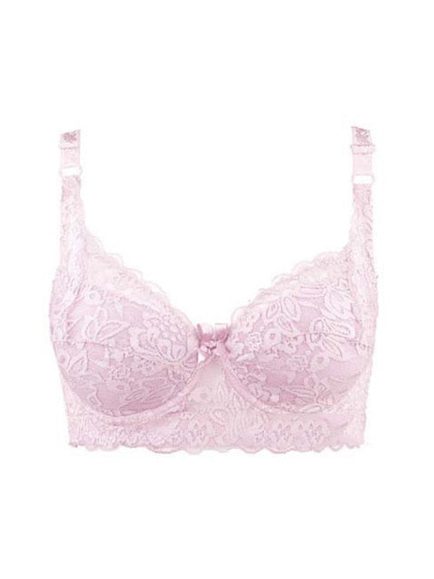 Pink Full Coverage Underwire Push Up Lace & Mesh Wide Band Bra –