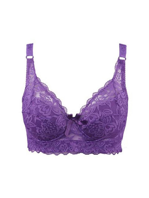Dark Purple floral lace underwire padded push-up Bra/ bow detail - Size 28B
