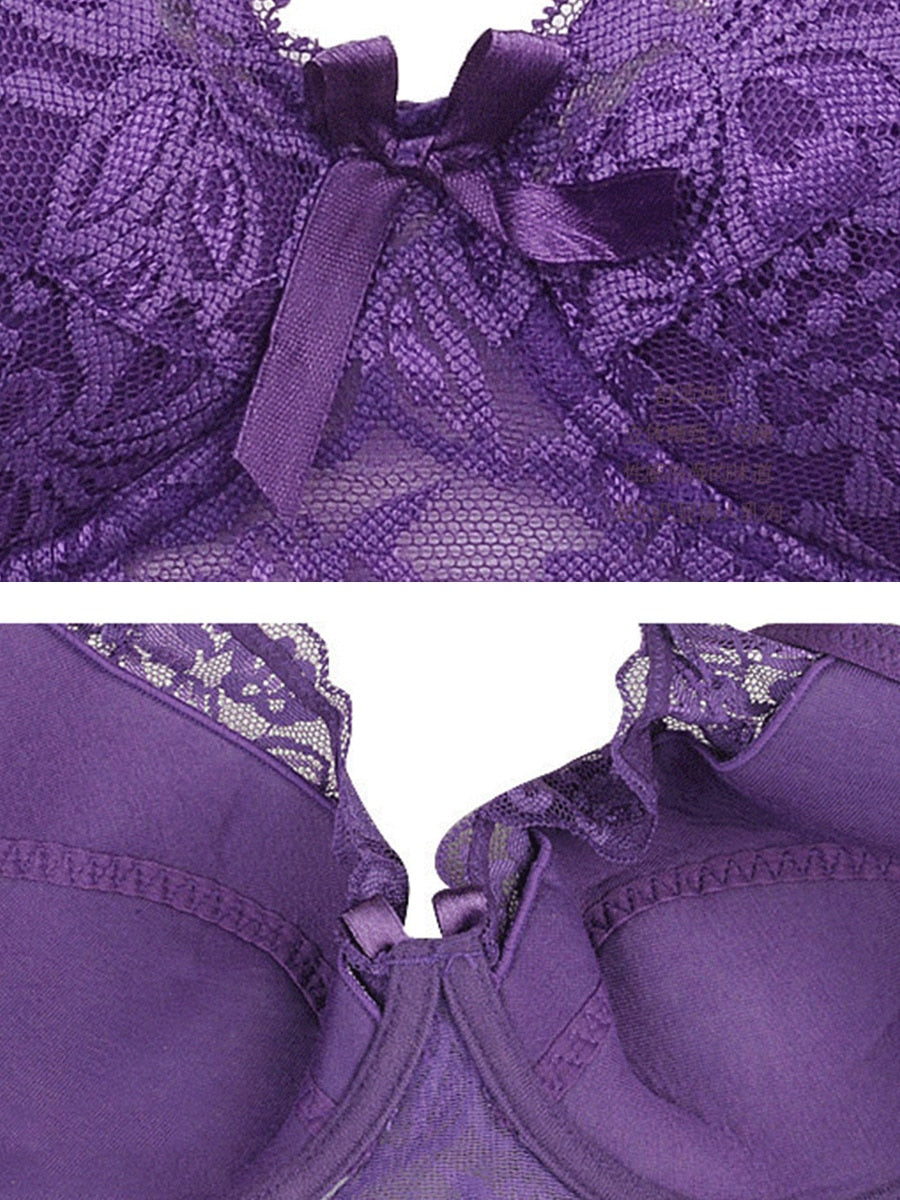 Purple Full Coverage Underwire Push Up Lace & Mesh Wide Band Bra