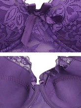Load image into Gallery viewer, Purple Full Coverage Underwire Push Up Lace &amp; Mesh Wide Band Bra
