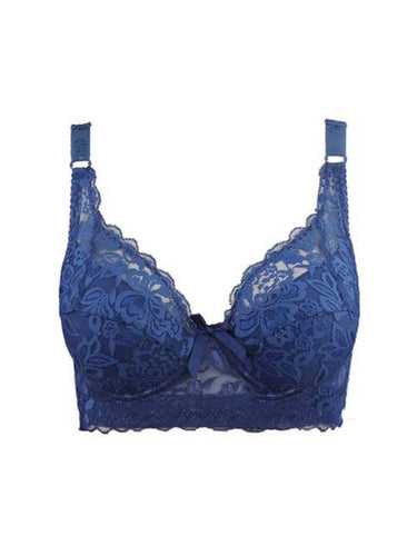 Blue Full Coverage Underwire Push Up Lace & Mesh Wide Band Bra