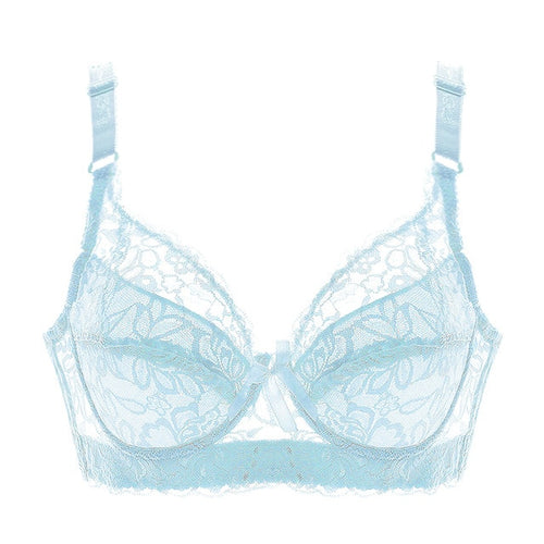 Light Blue Full Coverage Underwire Push Up Lace & Mess Wide Band Bra