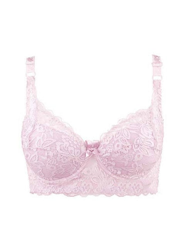 Pink Full Coverage Underwire Push Up Lace & Mesh Wide Band Bra