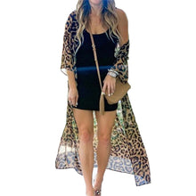 Load image into Gallery viewer, Leopard Print Chiffon Silk Long Summer Beach Bikini Cover-Up Cape
