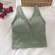 Load image into Gallery viewer, Solid Color V-Neck Wireless Padded Crop Top Sports Bra
