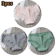 Load image into Gallery viewer, 3-Pack Comfortable  Stretch Mid-Rise Cotton Panties - Peach, Gray, Green

