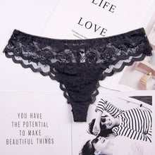 Load image into Gallery viewer, Low-Waist Black Lace Thong - XL
