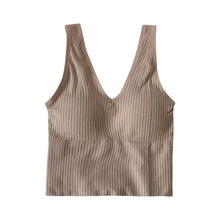 Load image into Gallery viewer, Light Brown V-Neck Wireless Padded Crop Top Sports Bra
