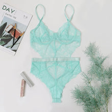 Afbeelding in Gallery-weergave laden, Backless All Lace &amp; Mesh Bodysuit Teddy - Mint Green
