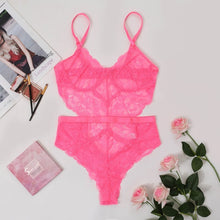 Загрузить изображение в средство просмотра галереи, Backless All Lace &amp; Mesh Bodysuit Teddy - Neon Pink
