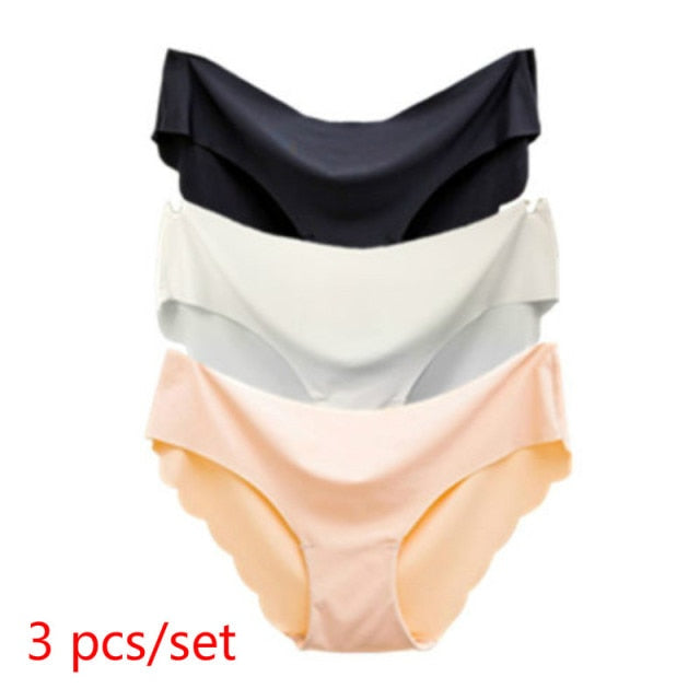 3-Pack Solid Seamless Nylon Panties (Black, White, Tan)